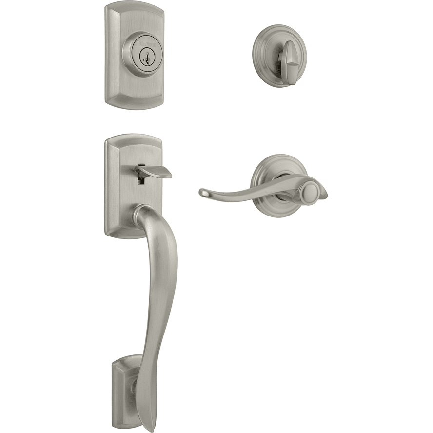 Avalon Single Cylinder Handleset w/Avalon Lever featuring SmartKey Security™ in Satin Nickel