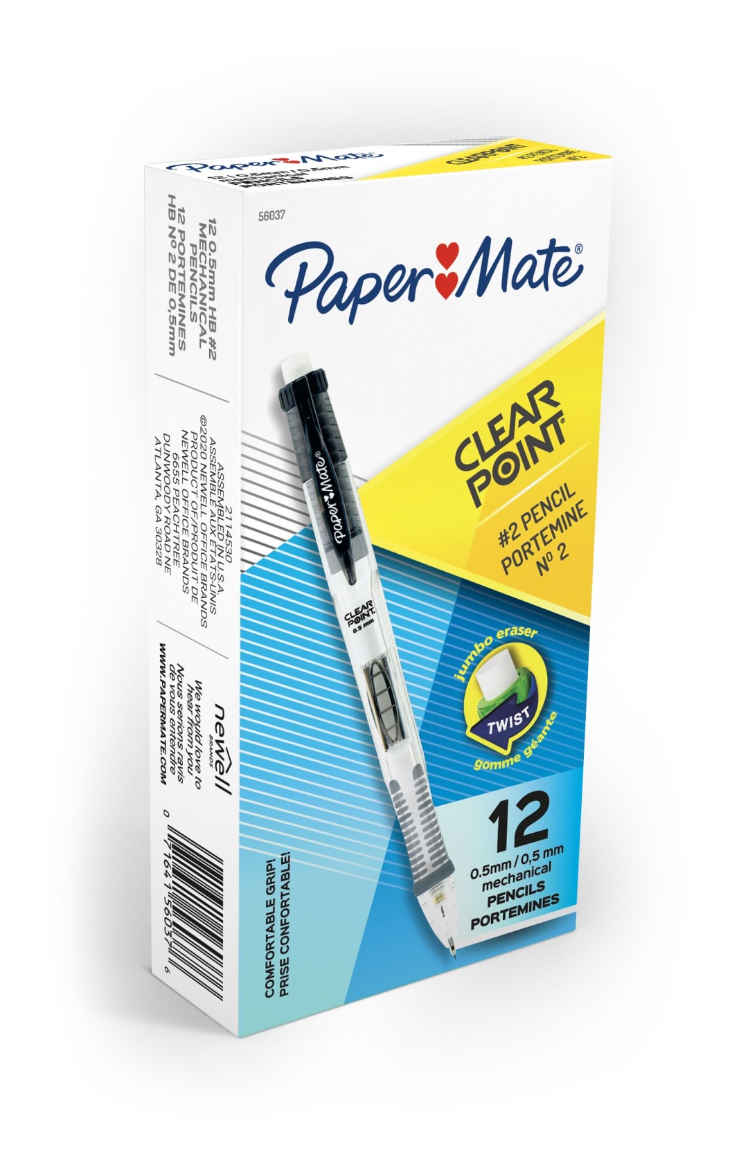 Paper Mate® Clearpoint Mechanical Pencils, 0.5mm, HB #2, Black Barrels, 12 Count