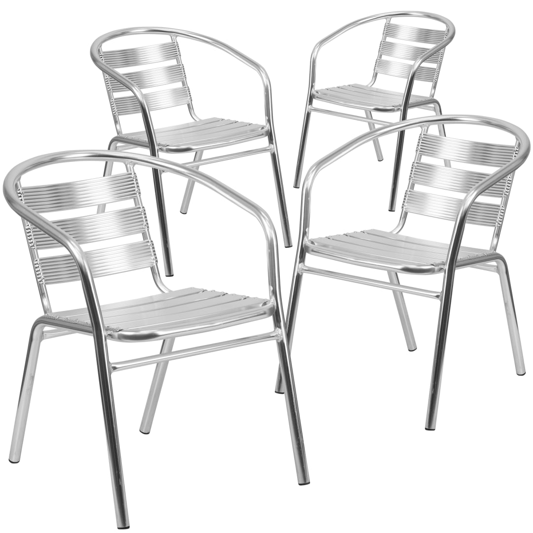 Lila 4 Pack Heavy Duty Commercial Aluminum Indoor-Outdoor Restaurant Stack Chair with Triple Slat Back