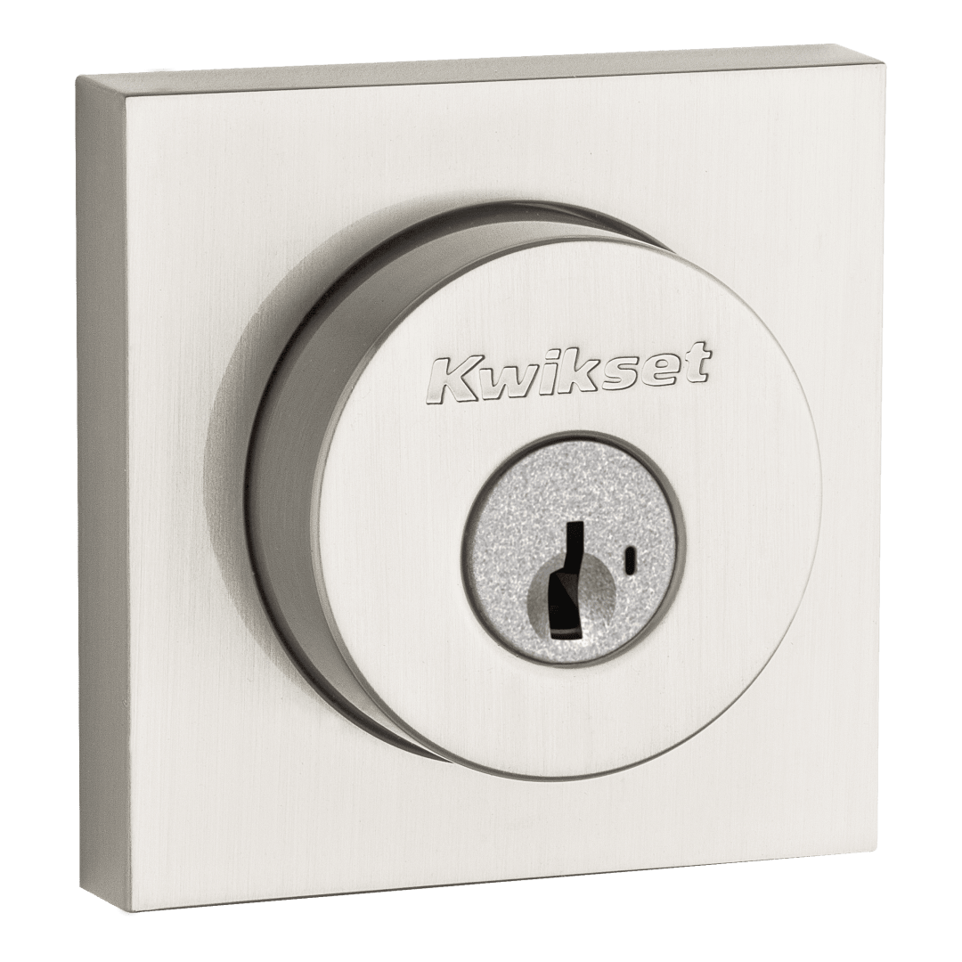 158 Series Square Single Cylinder Deadbolt in Satin Nickel featuring SmartKey Security