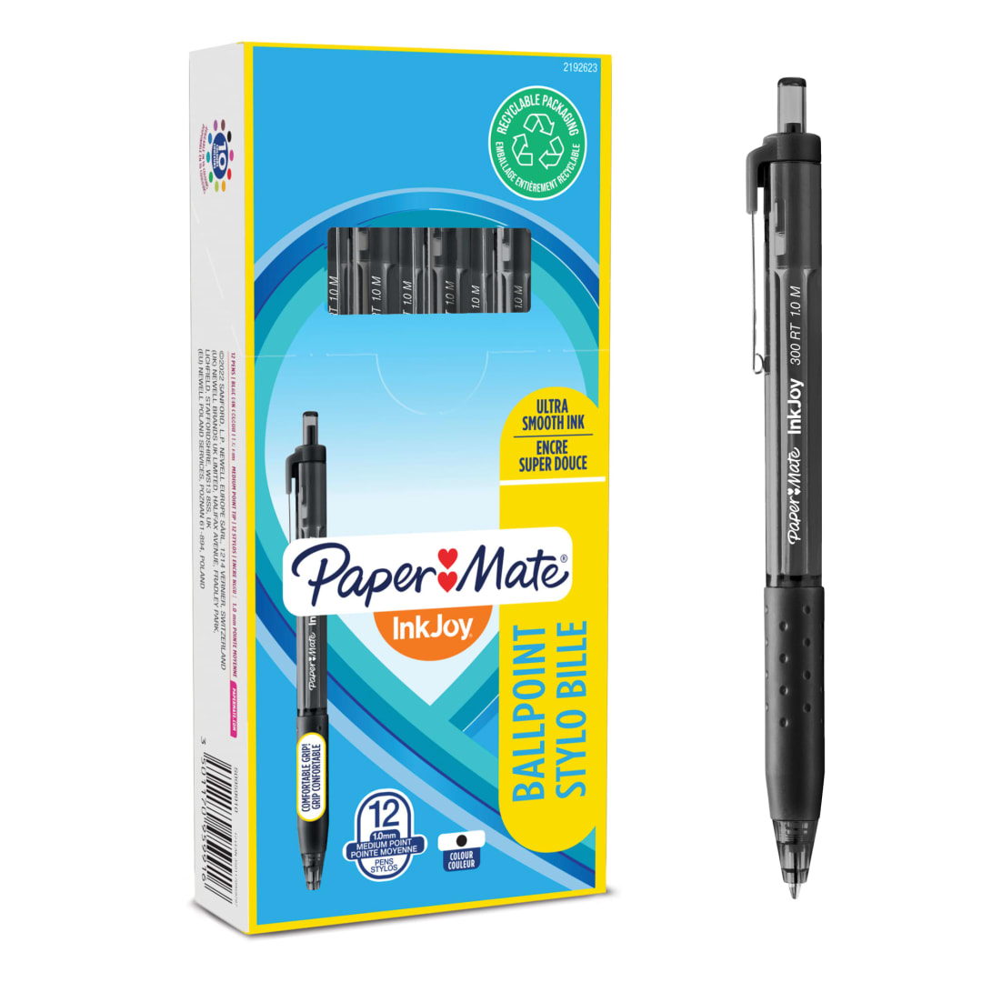 Paper Mate® InkJoy® 300RT Retractable Ballpoint Pens | Medium Point (1.0 mm) | Black | 12 Count