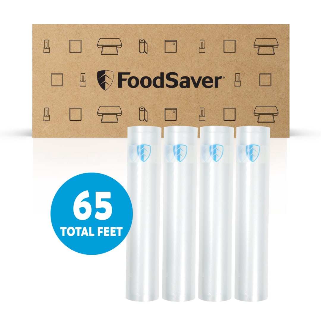 FoodSaver Vacuum Sealer Rolls, 4 Pack 11" x 16.25' Rolls (65 Total Feet), BPA-Free Custom Size Freezer Bags for Food Storage, Sous Vide, and Meal Prep