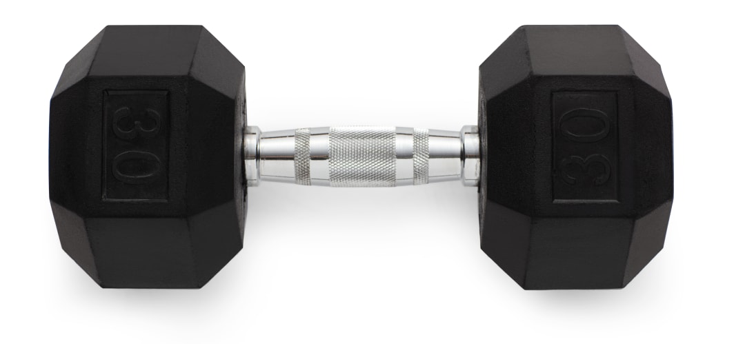Rubber Hex Dumbbell, 30 Lbs.