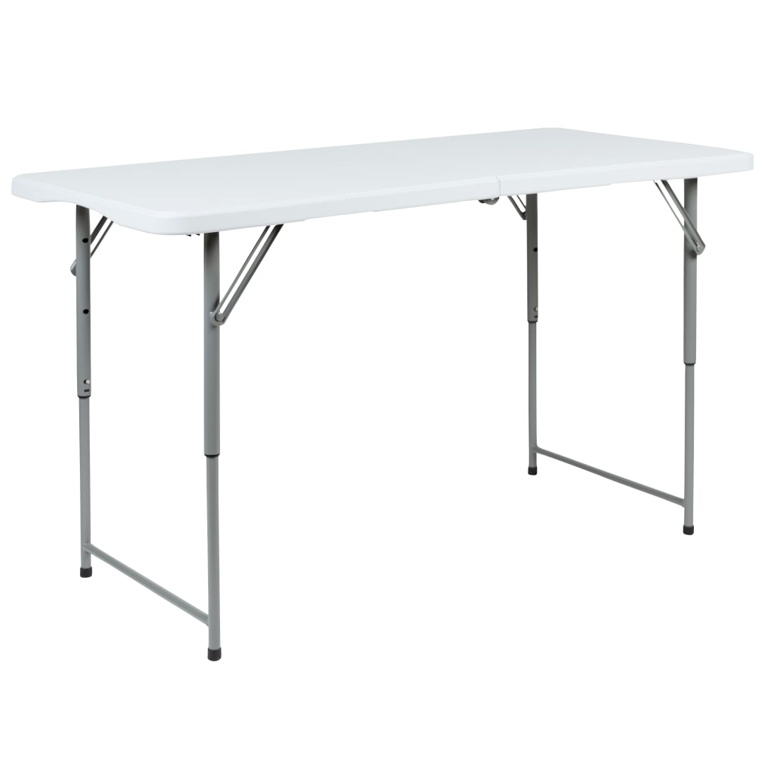 Kathryn 4-Foot Height Adjustable Bi-Fold Granite White Plastic Folding Table