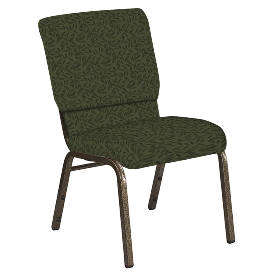 Embroidered 18.5''W Church Chair in Jasmine Fern Fabric - Gold Vein Frame