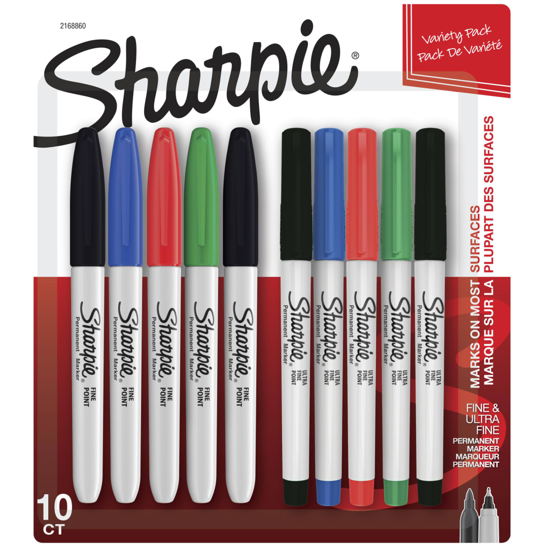 Sharpie® Permanent Markers, Fine and Ultra-Fine Points, Assorted, 10 Count