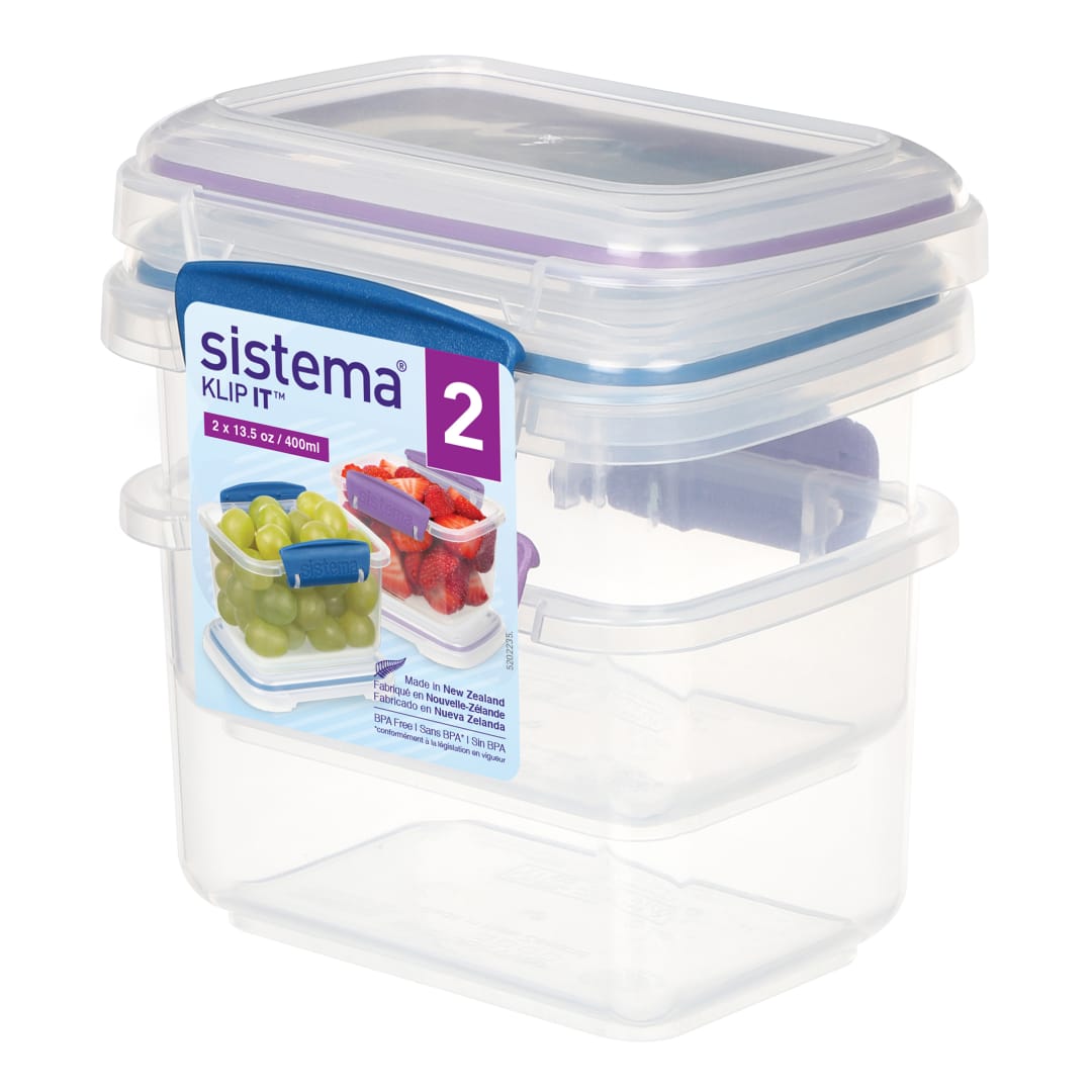 Conteneurs de rangement pour aliments Klip It Sistema, 400ml, couleurs assorties, paquet de 2
