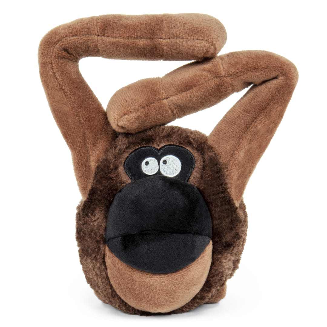 goDog Action Plush Ape Animated Squeaky Dog Toy With Chew Guard Technology, Brown, One Size