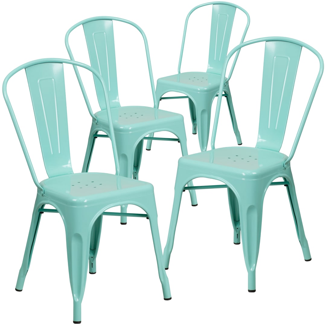 Blake Commercial Grade 4 Pack Mint Green Metal Indoor-Outdoor Stackable Chair