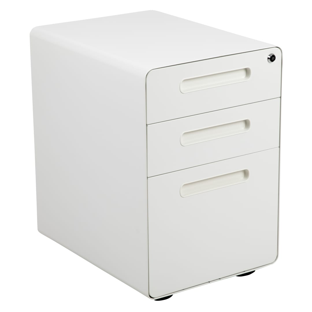 Wren Ergonomic 3-Drawer Mobile Locking Filing Cabinet with Anti-Tilt Mechanism and Hanging Drawer for Legal &amp; Letter Files, White