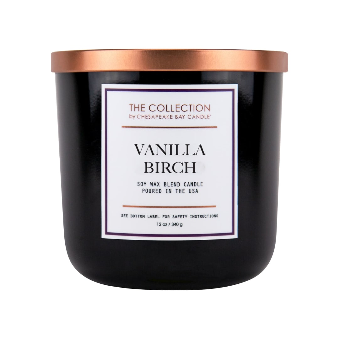 2-Wick Black Glass Vanilla Birch Lidded Jar Candle 12oz - The Collection by Chesapeake Bay Candle: Soy Blend, Essential Oils, 35h Burn