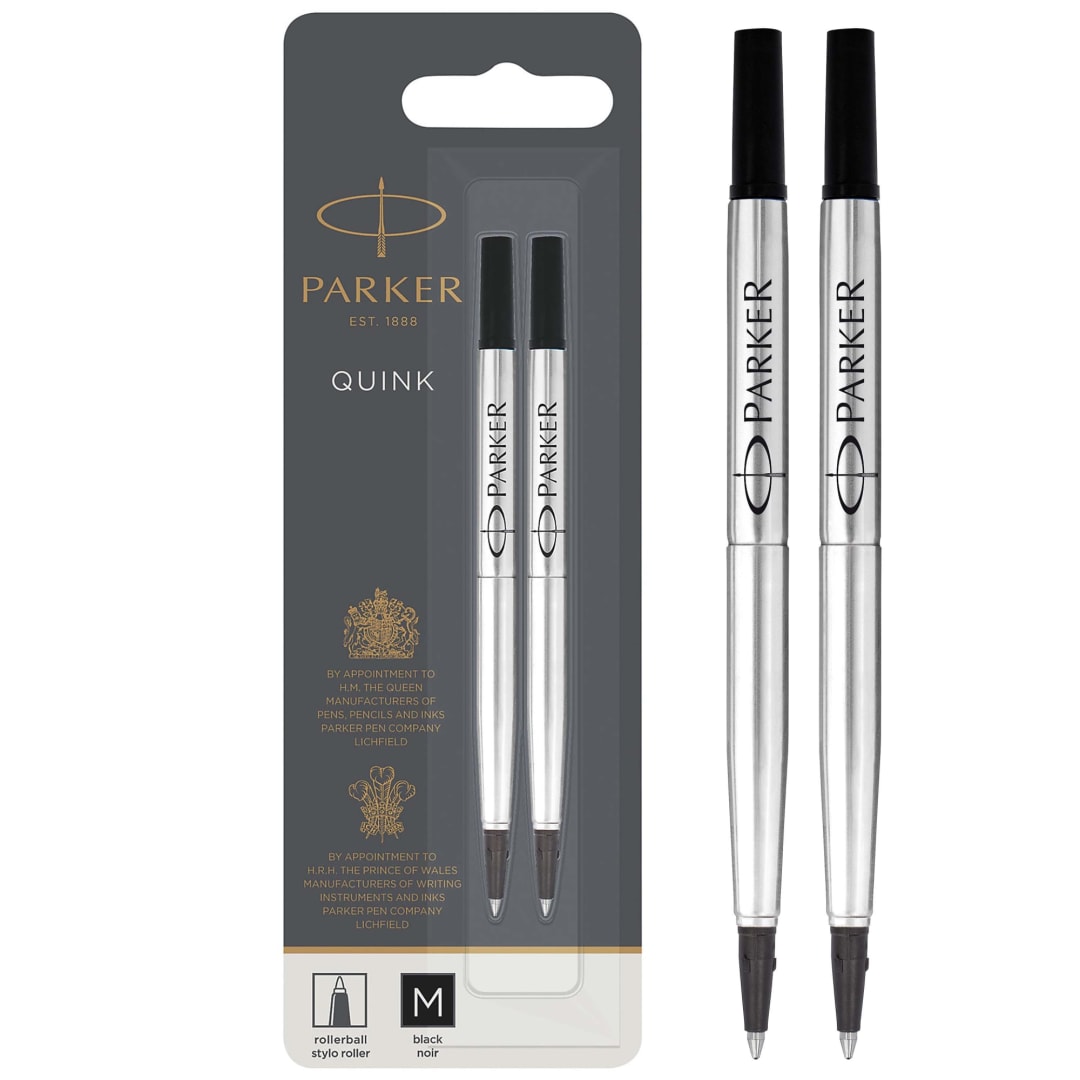 Parker RollerBall® Pen Refills | Medium Point | Black QUINK Ink | 2 Count