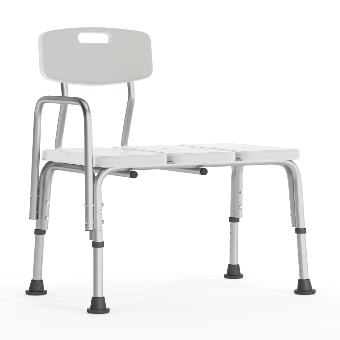 HERCULES Series 300 Lb. Capacity Adjustable White Bath &amp; Shower Transfer Bench with Back and Side Arm