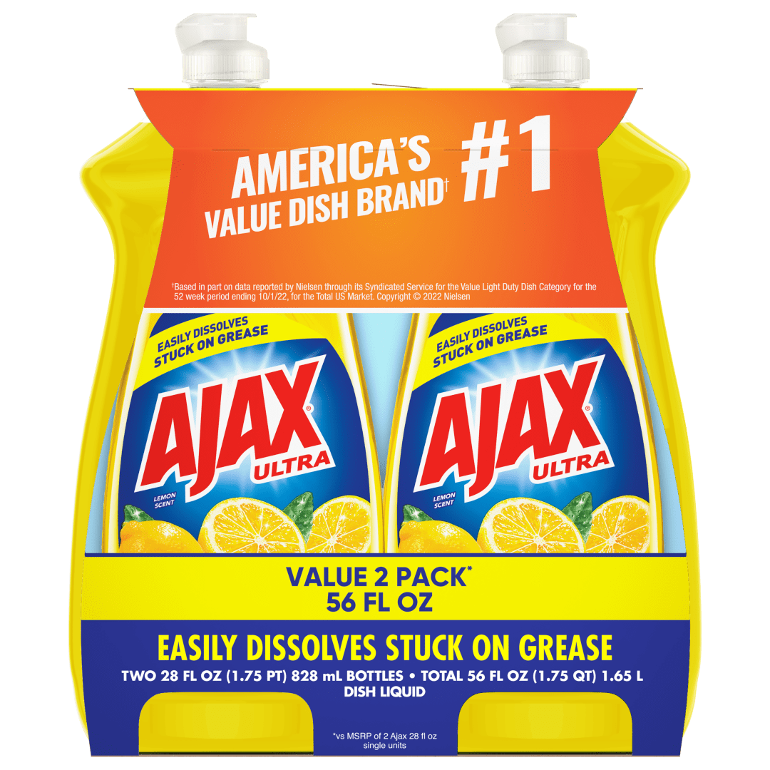 Ajax Ultra Liquid Dish Soap Lemon Scent, Super Degreaser, 28 oz Bottle, 2 Pack