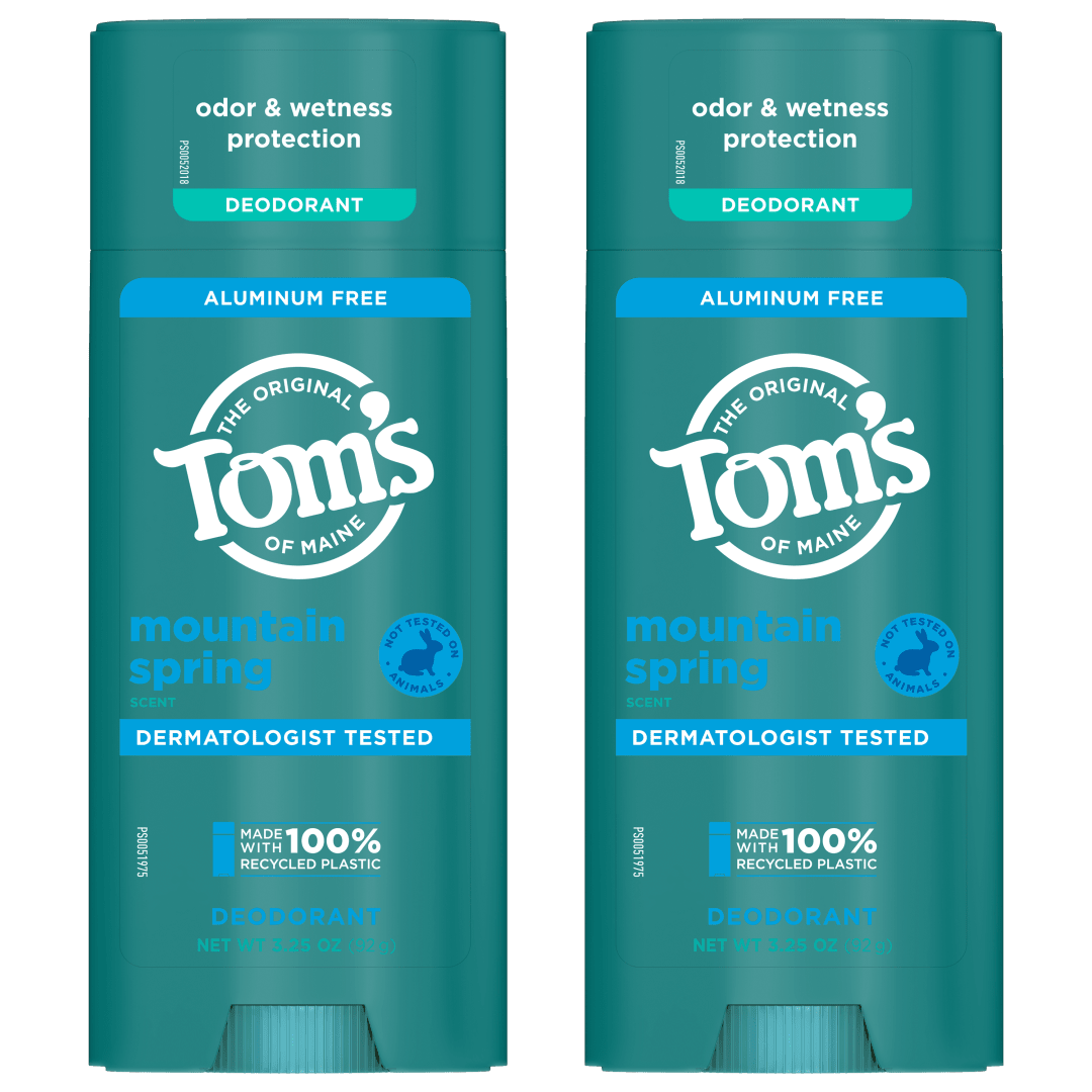 Tom’s of Maine Mountain Spring Natural Deodorant for Men and Women, Aluminum Free, No Artificial Fragrances, Dyes, or Preservatives, Baking Soda Free, 48-Hour Odor Protection, 3.25 oz (2 Pack)