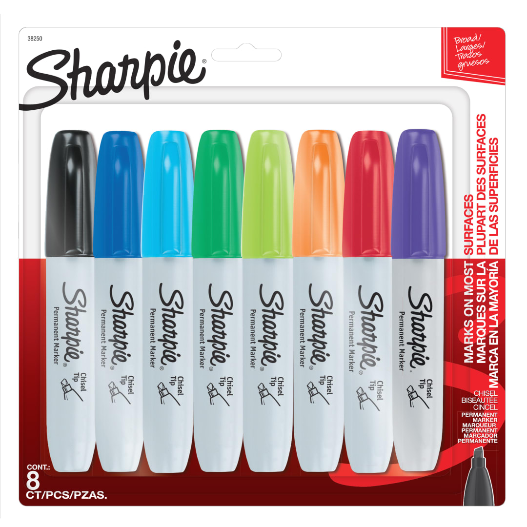 Sharpie Permanent Markers, Chisel Tip, Assorted Colours, 8 Count