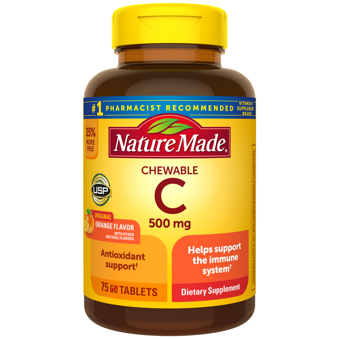 Nature Made Chewable Vitamin C 500 mg Tablets, 75 Count to Help Support the Immune System