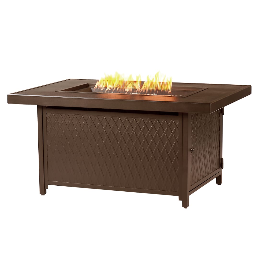 Rectangular 48 in. x 36 in. Aluminum Propane Fire Pit Table, Glass Beads, Two Covers, Lid, 55,000 BTUs in Brown Finish