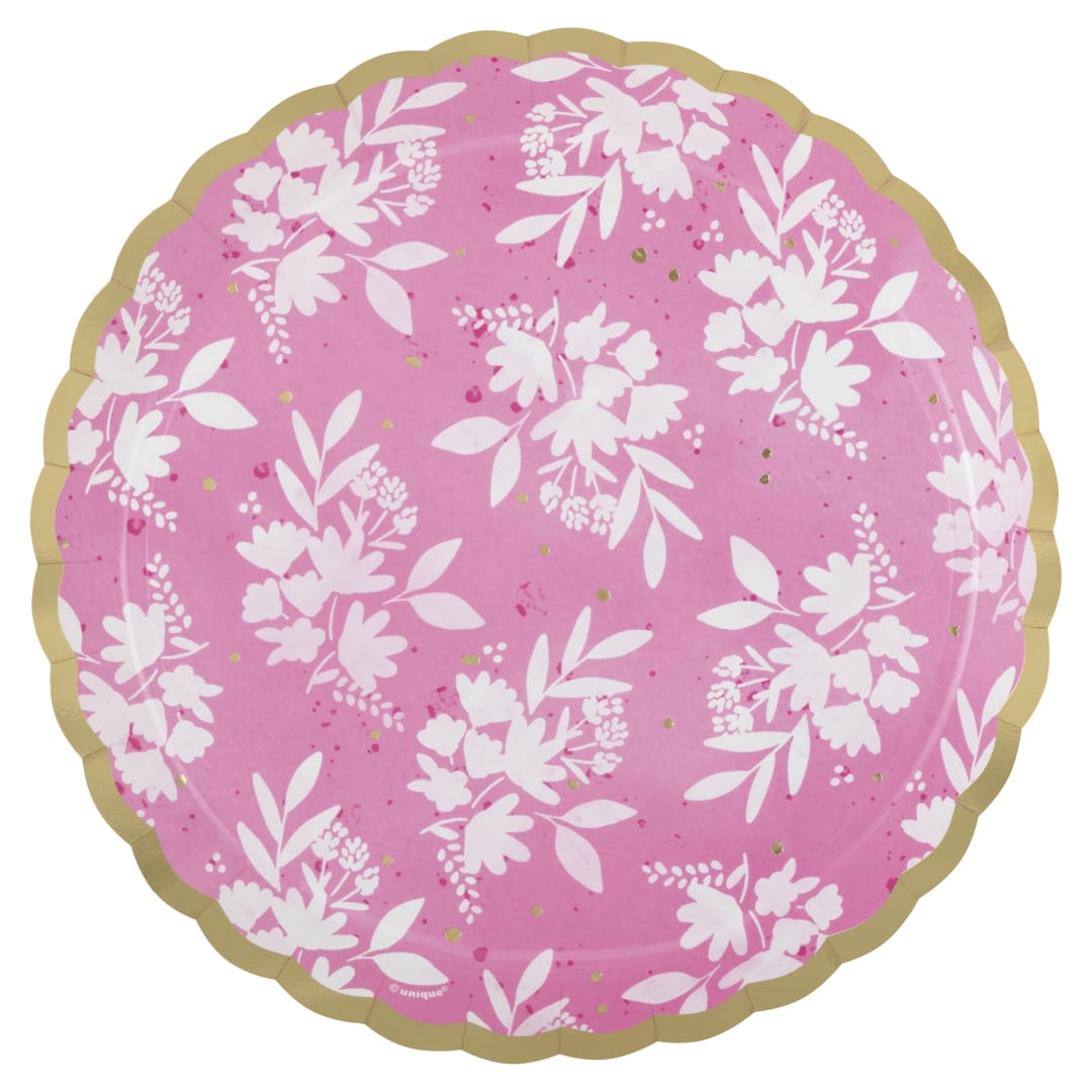 Spring Florals Pink Scalloped Edge 8.25" Dessert Plates, 8ct - Foil Stamping