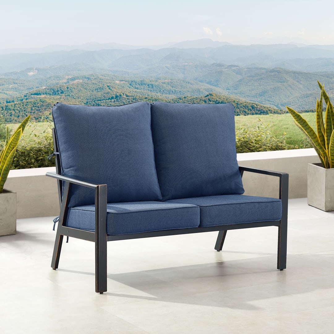 Black Aluminum Patio Deep Seating Loveseat with Cushions
