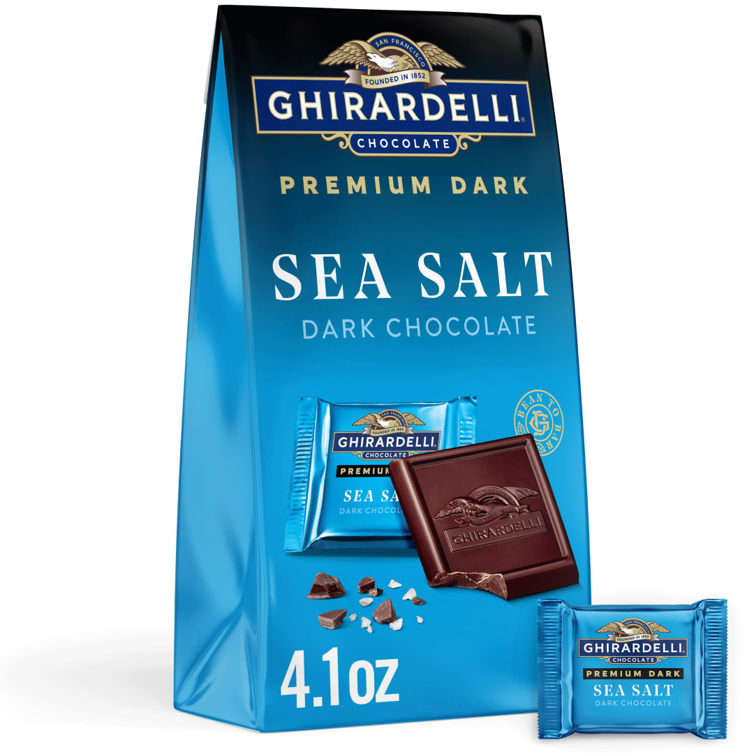 GHIRARDELLI PREMIUM DARK Sea Salt Dark Chocolate SQUARES, 4.1 oz Bag