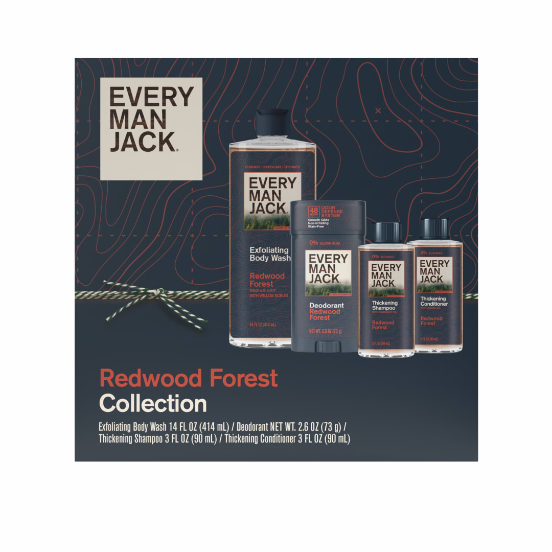 Every Man Jack Premium Men's Care Routine Kit - Redwood Forest (Exfoliating Body Wash, 48 Deodorant, 3oz. Shampoo, 3oz. Conditioner)