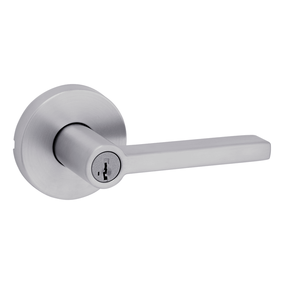Halifax Keyed Storeroom Lever featuring SmartKey Security™ in Satin Chrome
