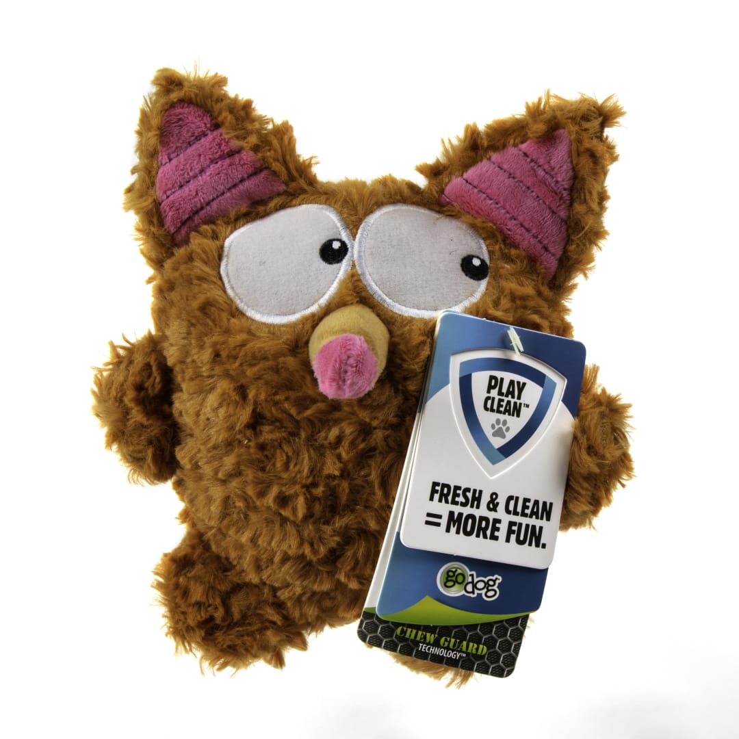 goDog PlayClean Bush Squeaky Plush Dog Toy with Odor-Eliminating Essential Oils With Chew Guard Technology, Brown, Large