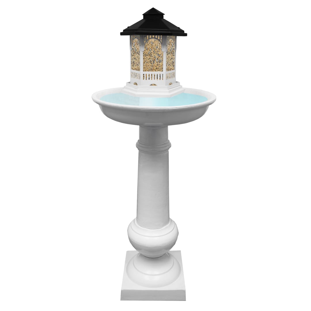 Modern Round Cast Aluminum Metal 40-in White Bird Bath and Bird Feeder Combo