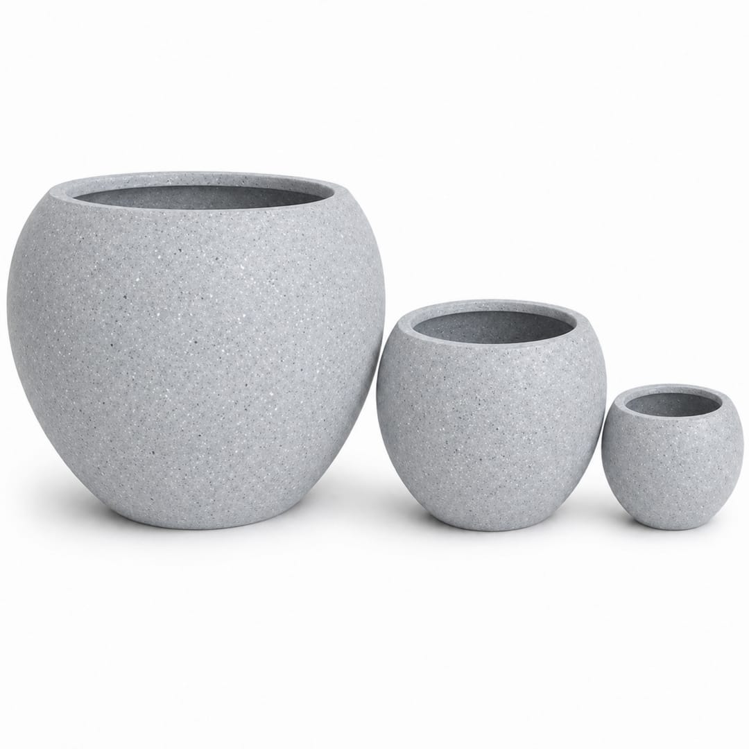 Set of 3 Smooth Round Polystone Indoor/Outdoor Planters, Gray