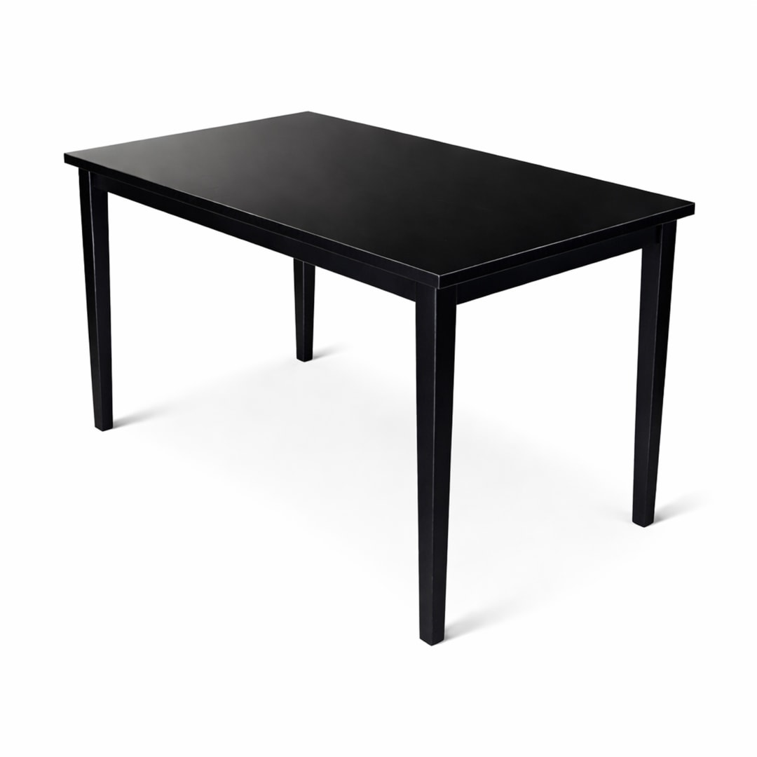 Modern 43.3 Inch Rectangular Dining Table, Black Finish Solid Rubberwood