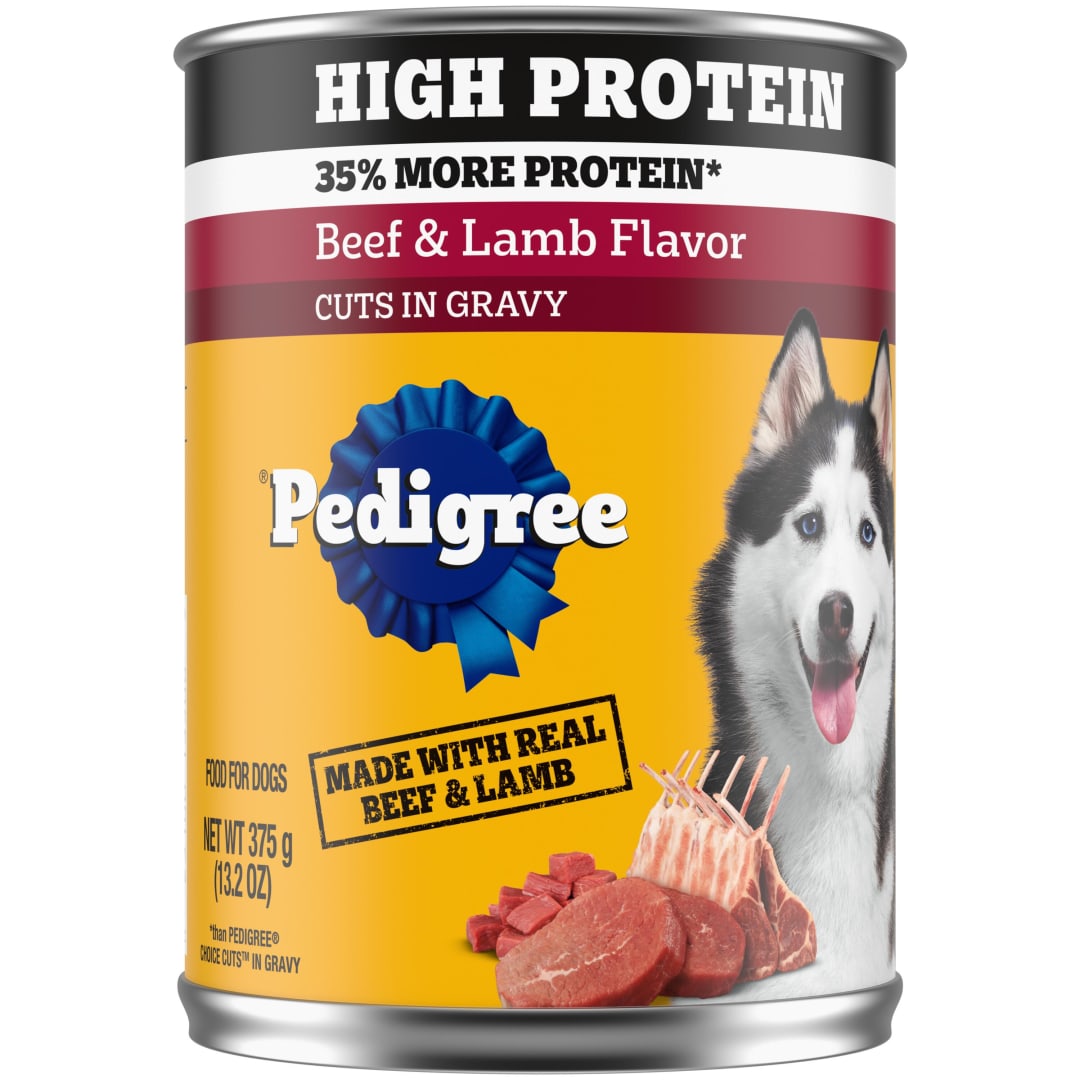 PEDIGREE High Protein Adult Canned Wet Dog Food, Beef & Lamb Flavor in Gravy, (12) 13.2 oz. Cans