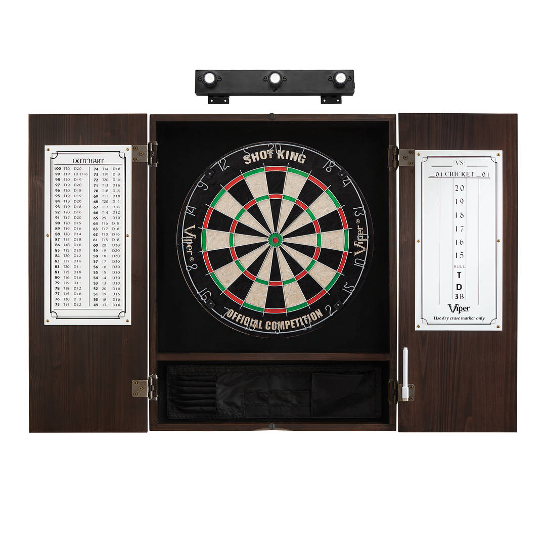 Viper Shot King Sisal Dartboard, Metropolitan Espresso Cabinet & Shadow Buster Dartboard Lights