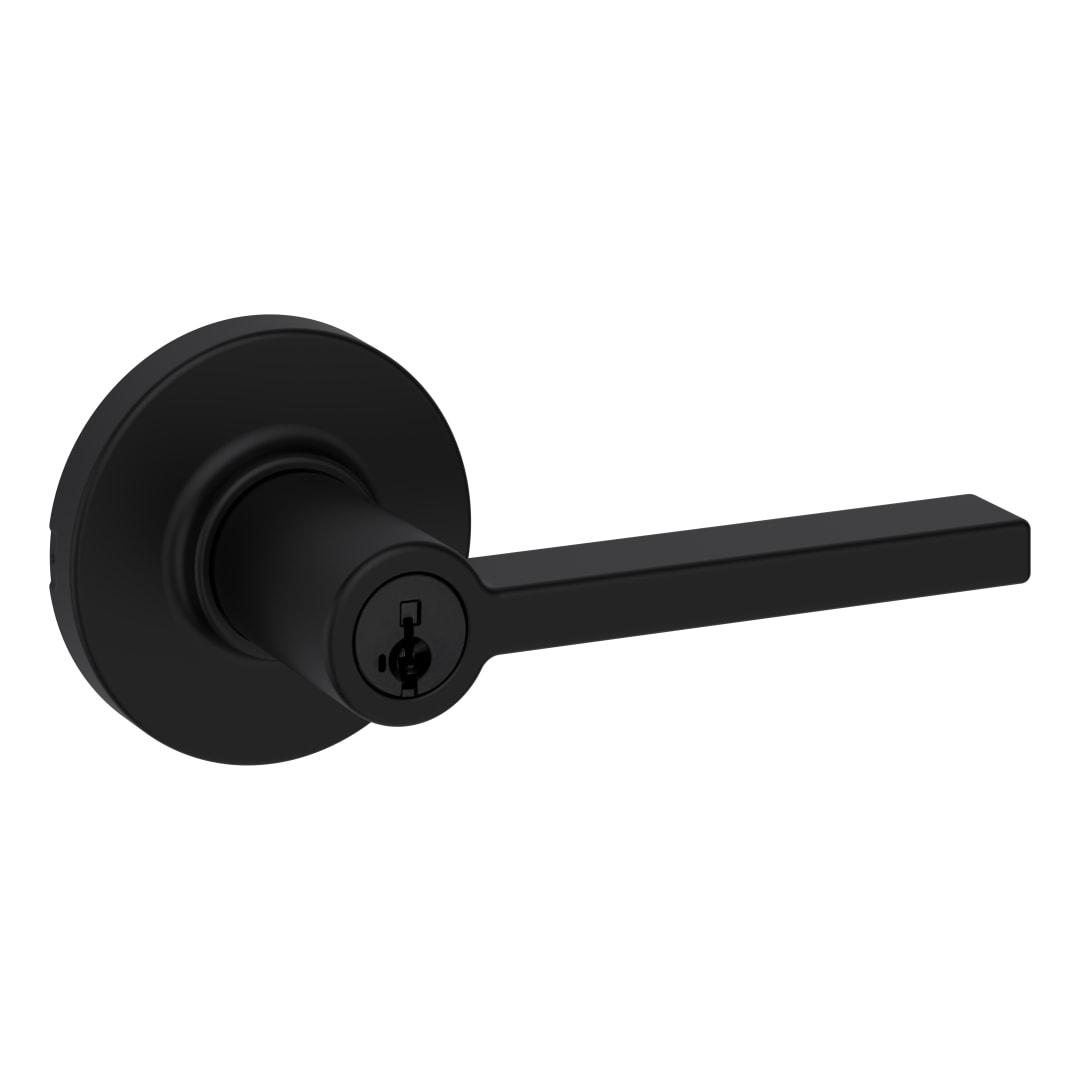 Casey Exterior Keyed Entry Lever- Round Rose in Matte Black