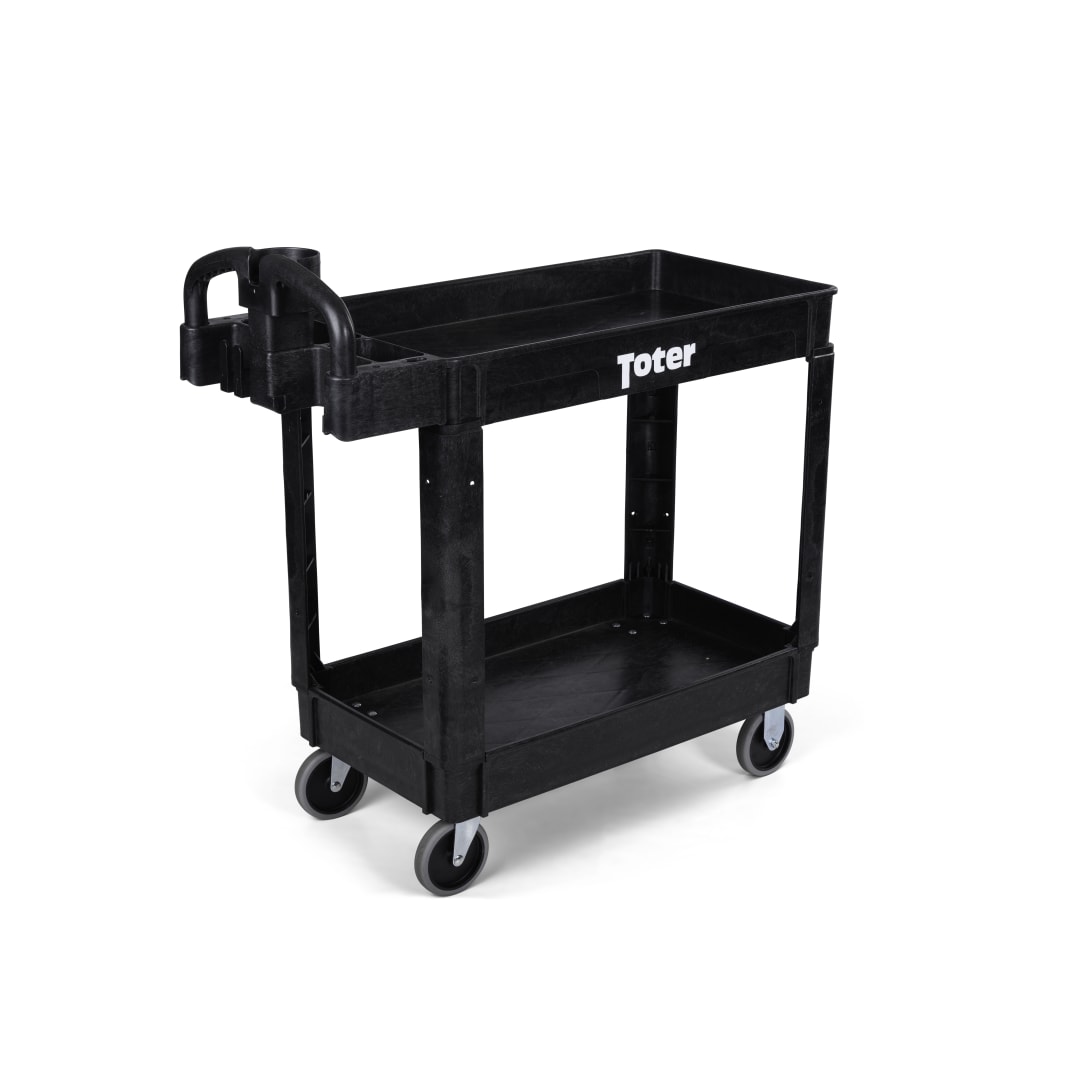 Material Handling Utility Cart with Lipped Top and Ergonomic Handle (L) 37.6" x (W) 17.1" x (H) 33.5" - Black