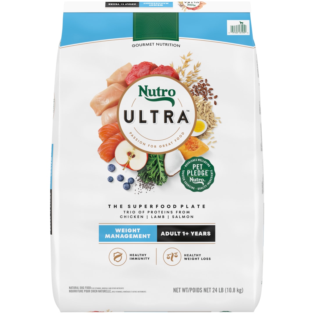 Nutro Ultra Adult Weight Management Dry Dog Food, Chicken, Lamb and Salmon Protein Trio, 24 lb Bag