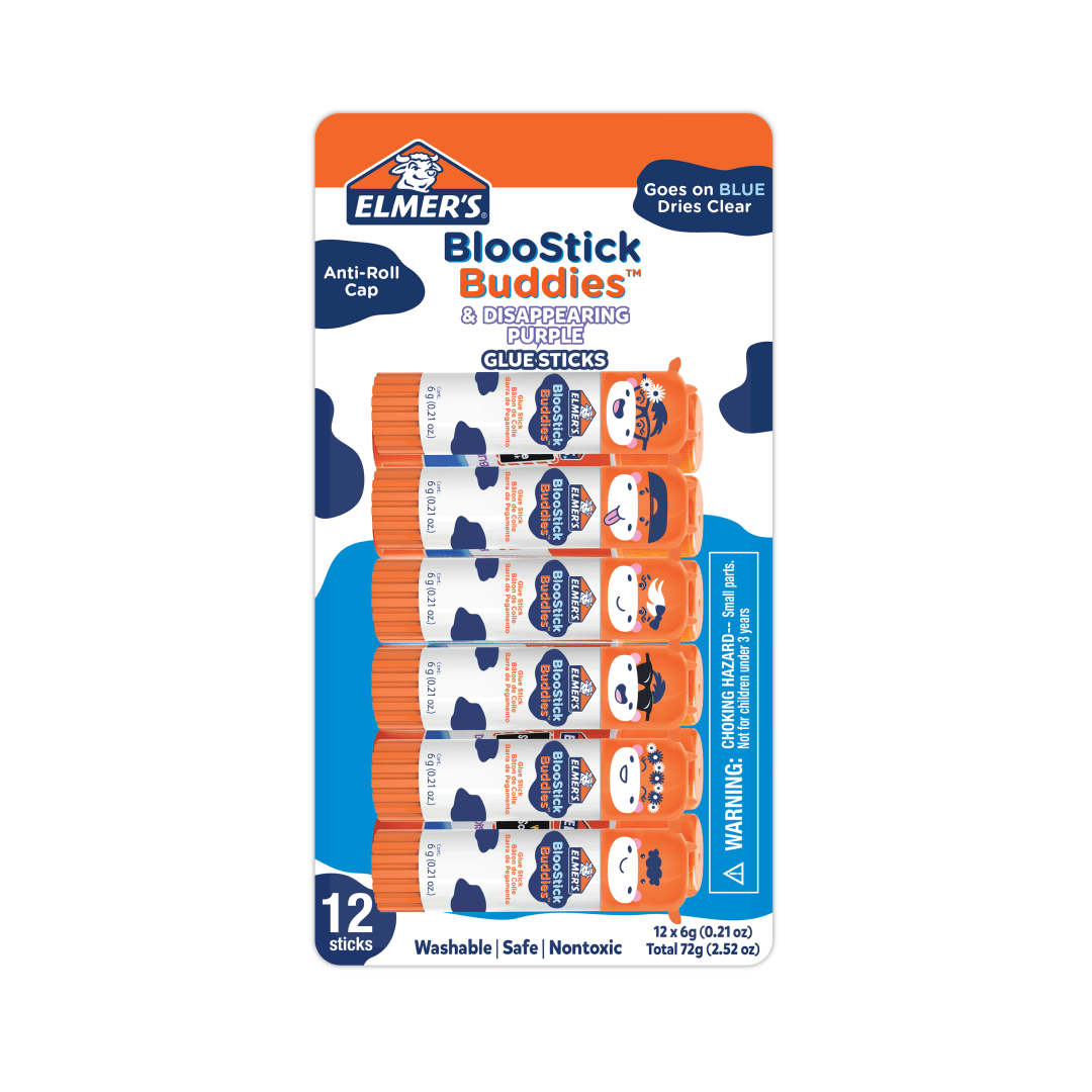 Elmer's Glue Sticks Combo Pack, BlooStick Buddies and Disappearing Purple Glue Sticks, 6g, 12 Count