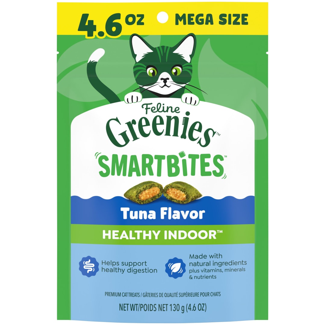 FELINE GREENIES SMARTBITES HEALTHY INDOOR Natural Treats for Cats, Tuna Flavor, 4.6 oz. Pouch