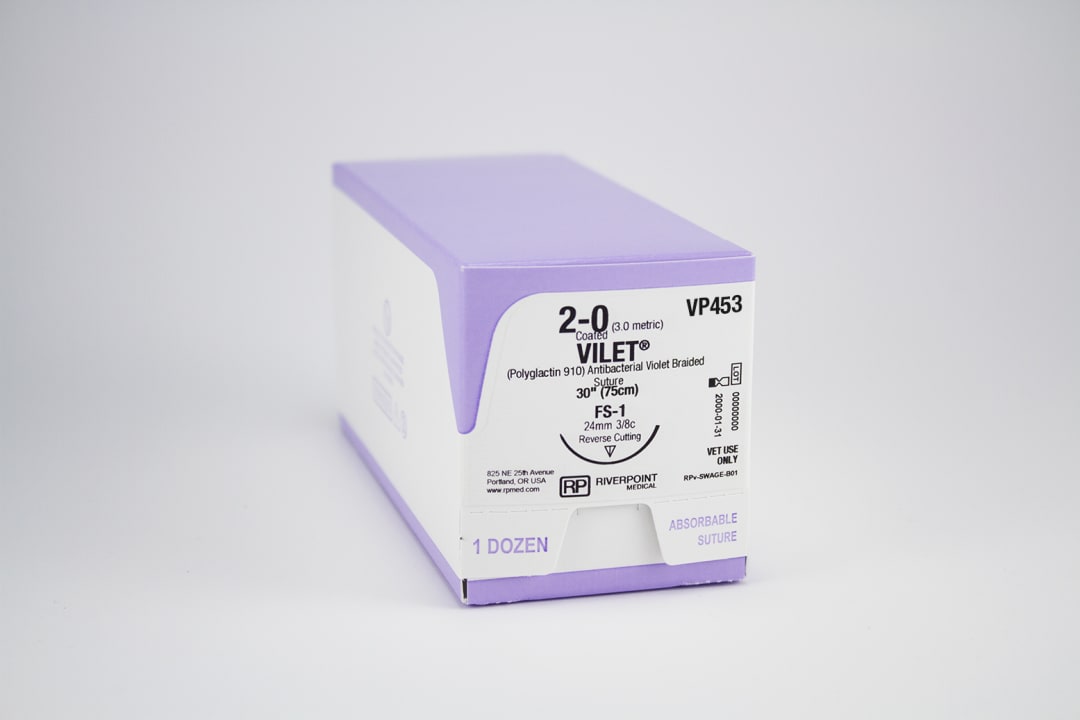 Vilet Plus Antibacterial Suture, USP 2-0 with 24mm FS-1 Reverse Cutting 3/8 Circle Needle, Violet, 75cm, Sterile