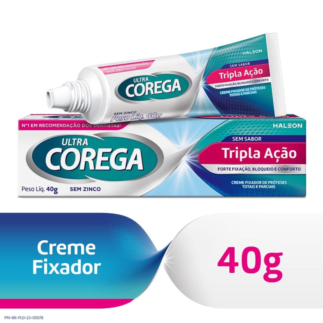 Ultra Corega Creme Tripla Ação Sem Sabor 40g Livre de Zinco