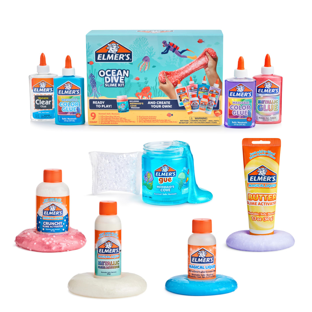Elmer's Ocean Dive Slime Kit, Slime Supplies Include Liquid Glue, Slime Activator, and Premade Slime, 9 Count