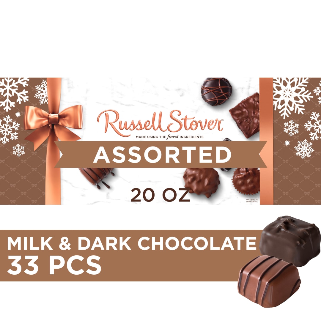 RUSSELL STOVER Christmas Assorted Milk & Dark Chocolate Candy WOW Gift Box, 20 oz.