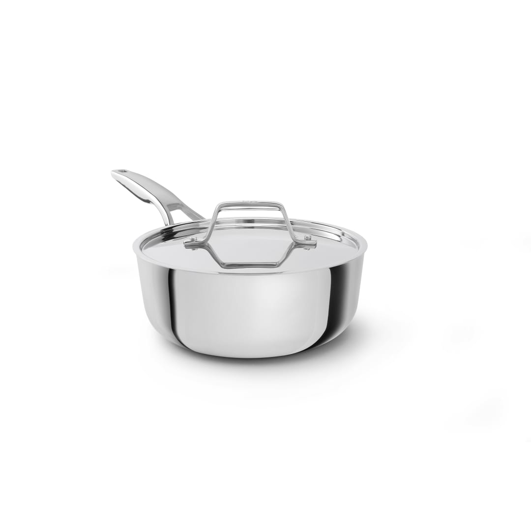 Calphalon Premier Ceramic Nonstick 2.5 Quart Stainless Steel Saucepan with Lid, Induction Ready Pot for Sauces, Soups, Durable PFAS-Free Cookware, Dishwasher Safe, Macaron