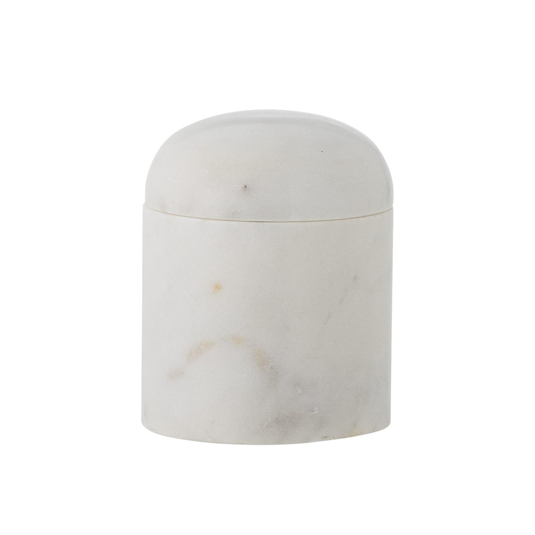 82068443 - Lira Jar w/Lid, White, Marble STOCK: 8
