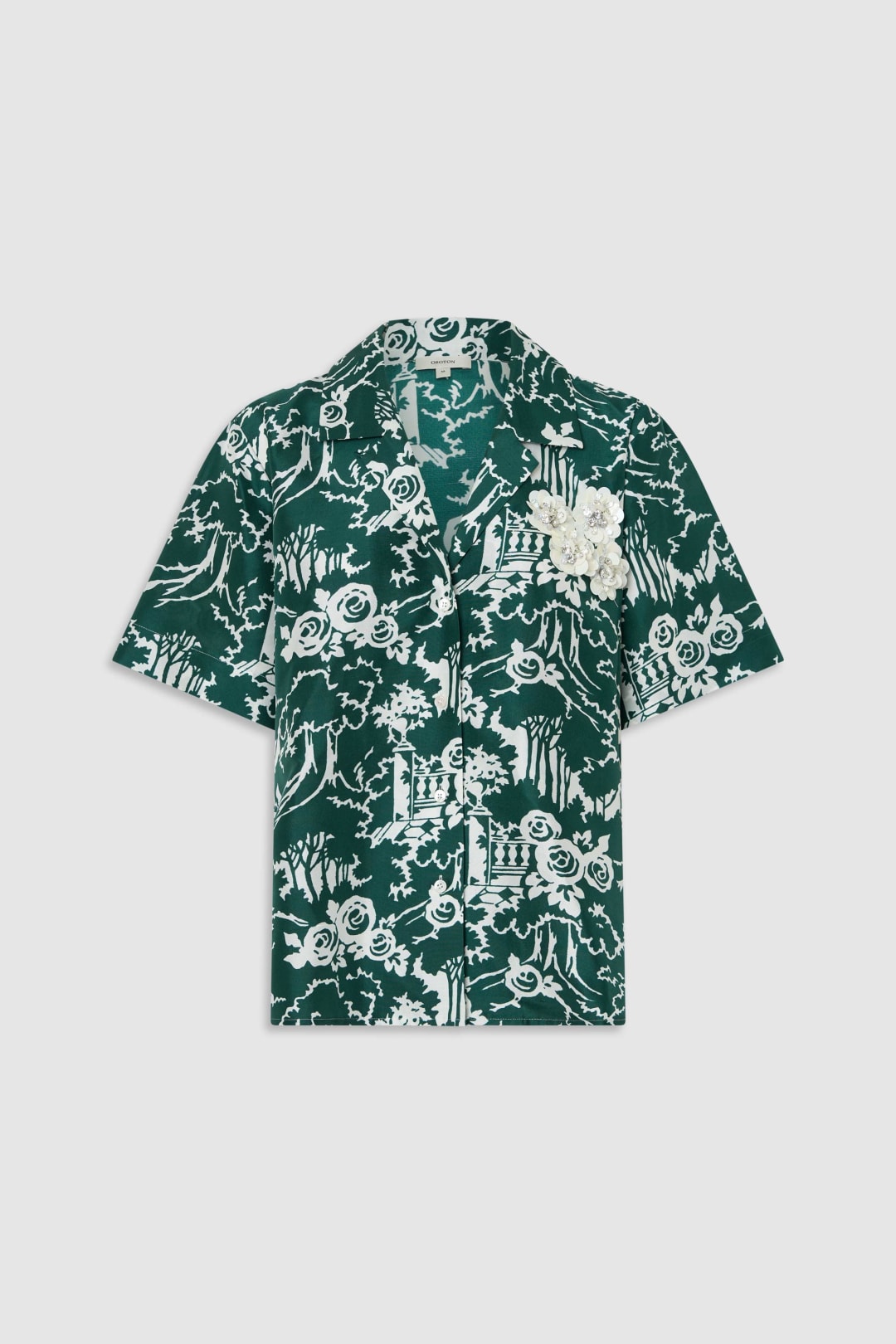 Garden Toile Embellished Camp Shirt