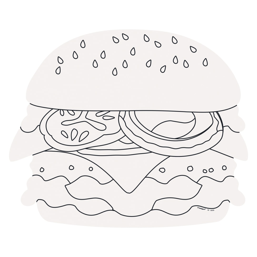BBQ Party Burger-Shaped Paper Coloring Placemats, 8ct