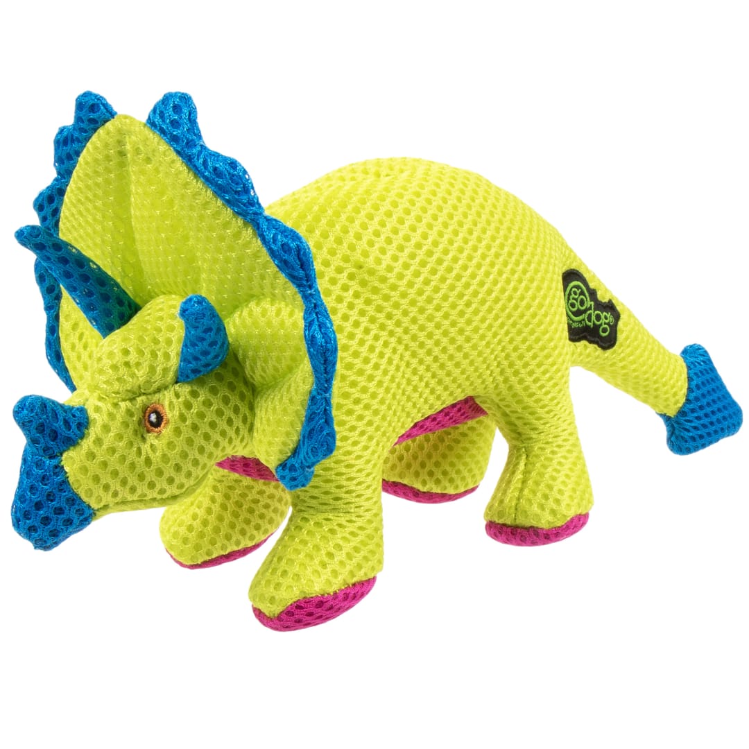 goDog Double Chew Guard Technology Dino Frills Squeaky Plush Dog Toy, Yellow, Small