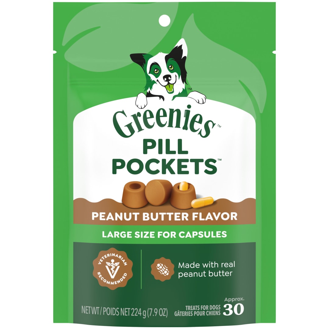 GREENIES PILL POCKETS for Dogs Capsule Size Natural Soft Dog Treats with Real Peanut Butter, 7.9 oz. Pack (30 Treats)