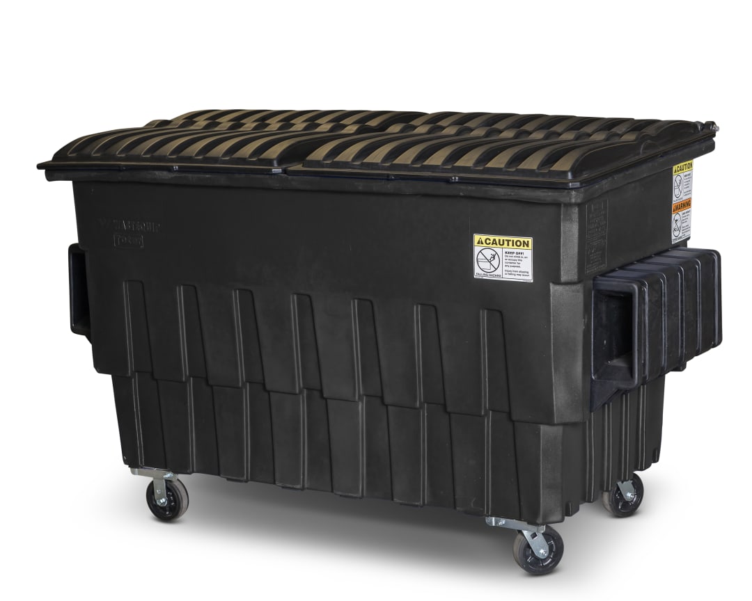 2 Cubic Yard 1000 lbs. Capacity Front Load Container (2 Standard Casters and 2 Swivel Casters) - Midnight Gray