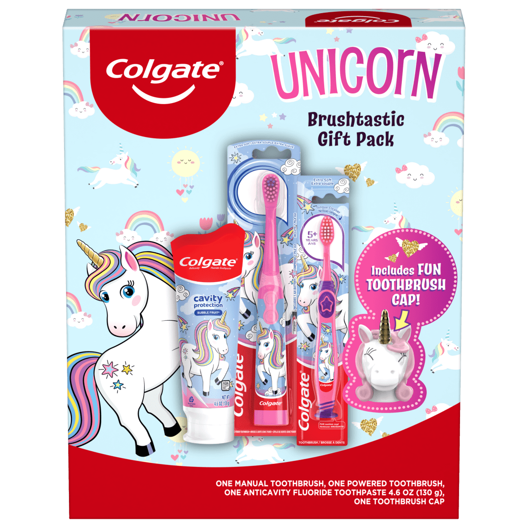 Colgate Kids Toothbrush Set with Toothpaste, Unicorn Gift Set, 1 Manual Toothbrush, 1 Battery-Powered Toothbrush and 1 Toothpaste